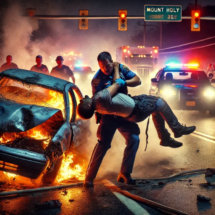 Mount Holly Hero: Officer Risks Life to Save Driver from Fiery Crash on Route 38